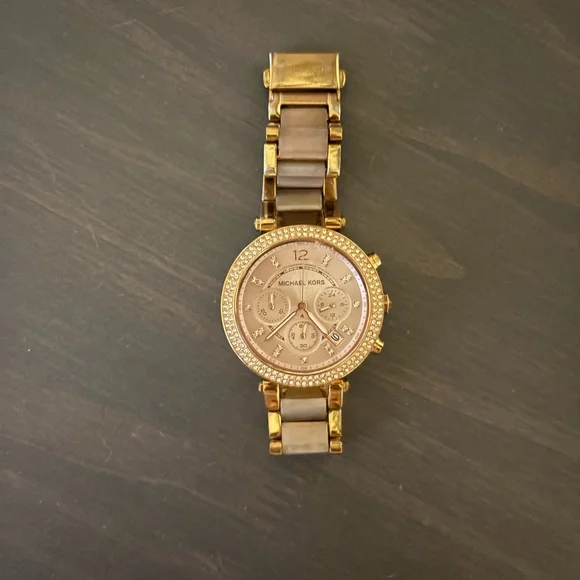 Michael Kors Gold and Tan Chronograph Watch Michael Kors Layton Chronograph Champagne Gold Dial Men main image 4